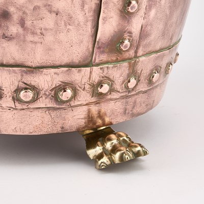 Lot 116 - A LARGE LATE 19TH CENTURY COPPER AND BRASS LOG BIN