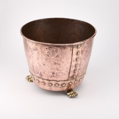 Lot 116 - A LARGE LATE 19TH CENTURY COPPER AND BRASS LOG BIN