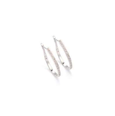 Lot 451 - A PAIR OF 9 CARAT WHITE GOLD DIAMOND HOOP EARRINGS