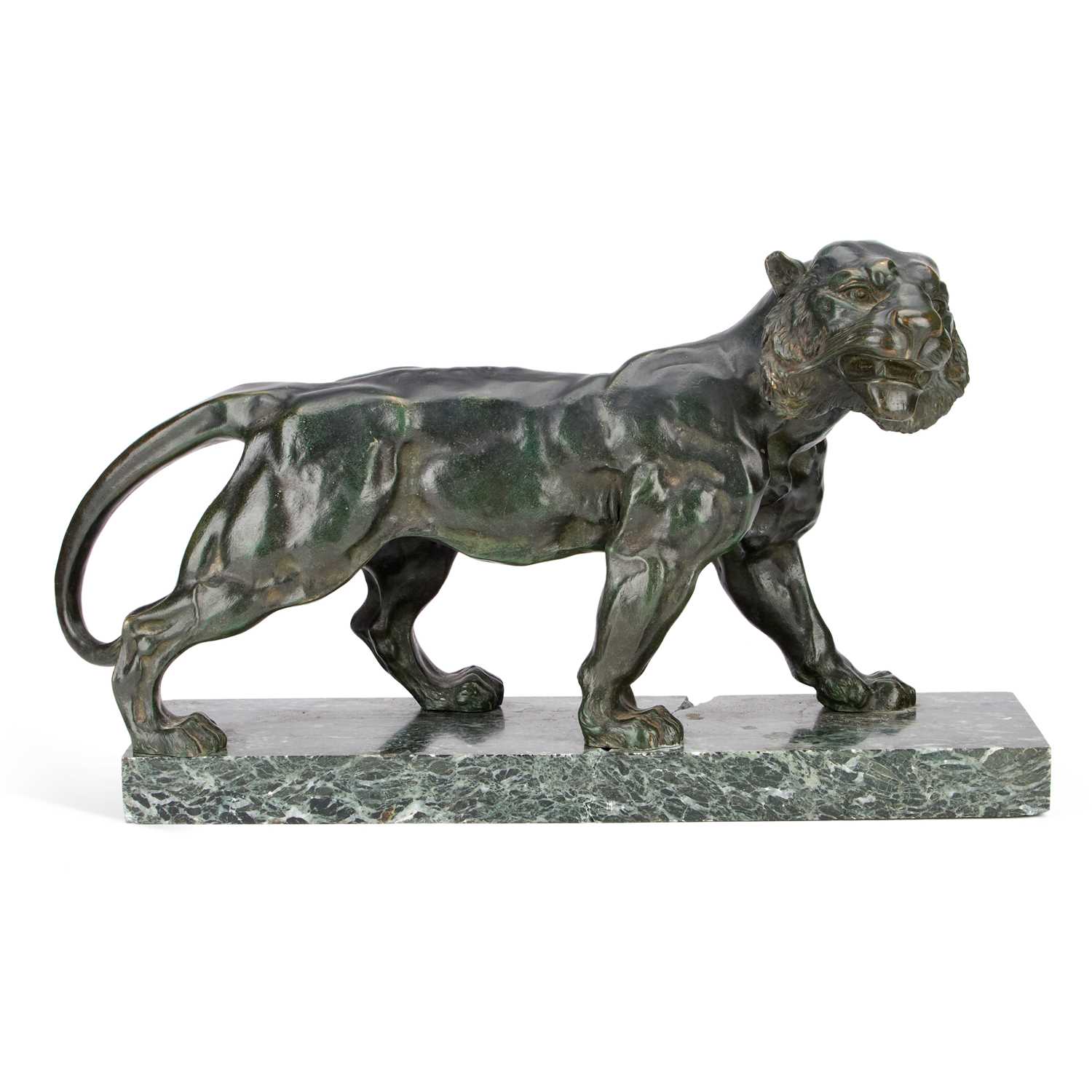 Lot 774 - A LATE 19TH CENTURY FRENCH SCHOOL BRONZE SCULPTURE OF A TIGER