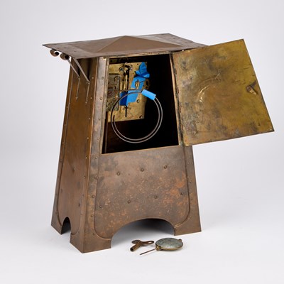 Lot 119 - A LARGE ARTS AND CRAFTS COPPER MANTEL CLOCK