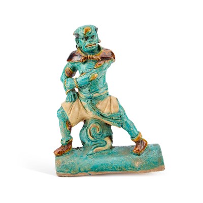 Lot 38 - A CHINESE TURQUOISE-GLAZED 'WARRIOR' ROOF TILE, MING DYNASTY