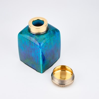 Lot 30 - PAUL MILLET: AN ART DECO SILVER-MOUNTED GLAZED WHITE STONEWARE COVERED JAR