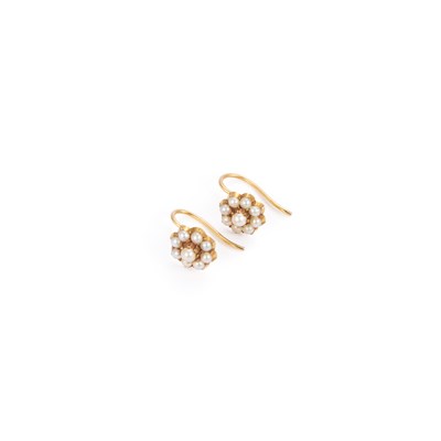 Lot 574 - A PAIR OF SEED PEARL CLUSTER EARRINGS