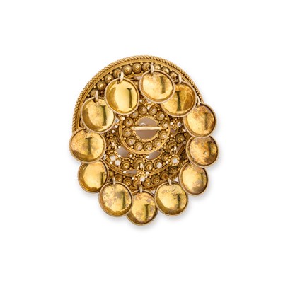 Lot 583 - A LARGE 19TH CENTURY NORWEGIAN SILVER-GILT SOLJE BROOCH