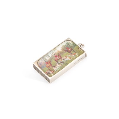 Lot 445 - A VICTORIAN SILVER AND ENAMEL VESTA CASE