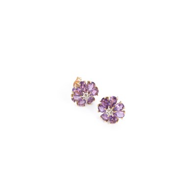 Lot 691 - A PAIR OF 9 CARAT GOLD AMETHYST AND DIAMOND STUD EARRINGS