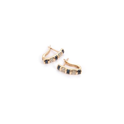 Lot 657 - A PAIR OF 9 CARAT GOLD SAPPHIRE AND DIAMOND EARRINGS