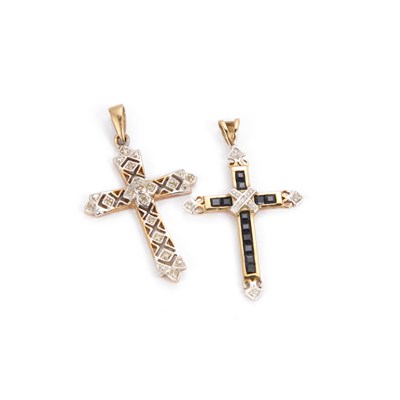 Lot 628 - TWO 9 CARAT GOLD CROSS PENDANTS