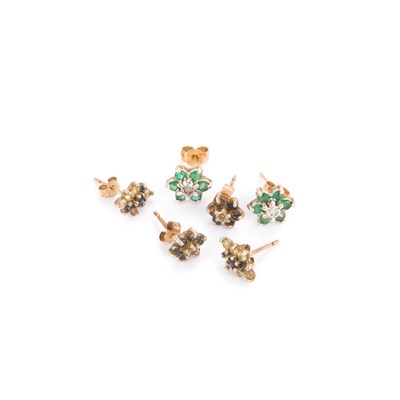Lot 666 - THREE PAIRS OF STUD EARRINGS