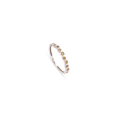 Lot 605 - A FANCY YELLOW DIAMOND HALF HOOP RING