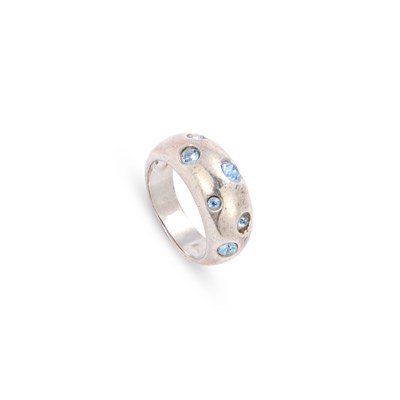Lot 645 - YVES SAINT LAURENT: A SILVER AND BLUE PASTE RING