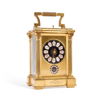 Lot 901 - A 19TH CENTURY BRASS-CASED REPEATER CARRIAGE CLOCK