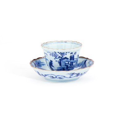 Lot 197 - A JAPANESE BLUE AND WHITE PORCELAIN CUP AND SAUCER