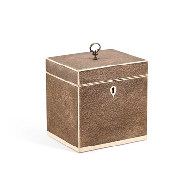 Lot 479 - A 19TH CENTURY SHAGREEN AND IVORY- MOUNTED TEA CADDY