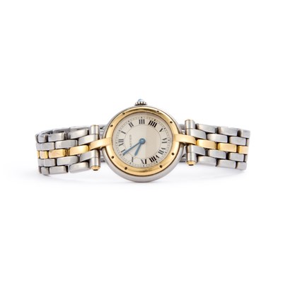 Lot 551 - A LADY'S BI-METAL CARTIER PANTHERE VENDOME BRACELET WATCH