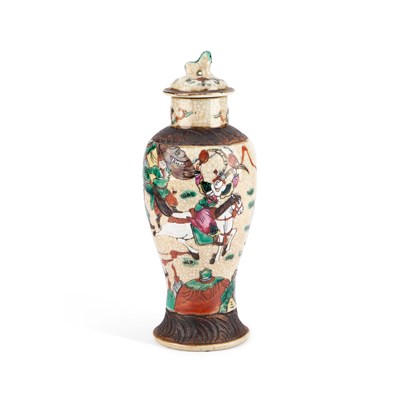 Lot 46 - A 19TH CENTURY CHINESE CRACKLEWARE VASE AND COVER