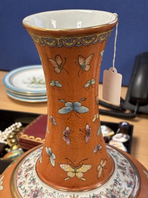 Lot 131 - A PAIR OF CHINESE FAMILLE ROSE 'BUTTERFLY' VASES