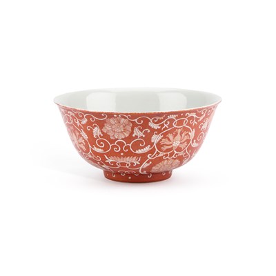 Lot 156 - A CHINESE PORCELAIN BOWL WITH AN IRON-RED GROUND