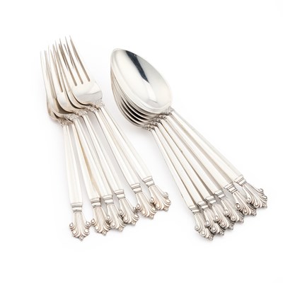 Lot 128 - JOHAN RHODE FOR GEORG JENSEN, A SET OF STERLING SILVER ACANTHUS PATTERN FLATWARE