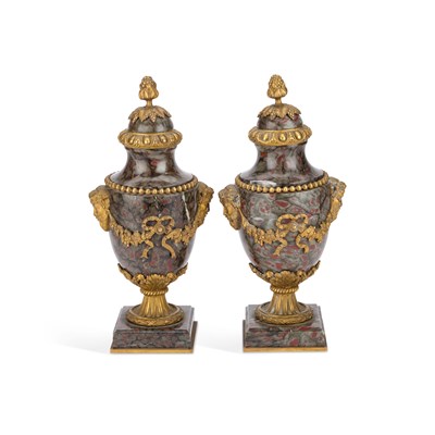 Lot 337 - A PAIR OF 19TH CENTURY FRENCH GILT-BRONZE MOUNTED MARBLE VASES