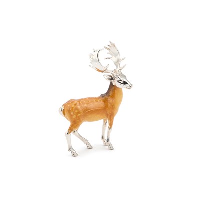 Lot 131 - AN ITALIAN SILVER AND ENAMEL MODEL OF A STAG