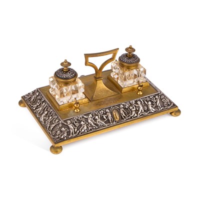 Lot 59 - A 19TH CENTURY GILT-METAL AND ELECTROTYPE INKSTAND
