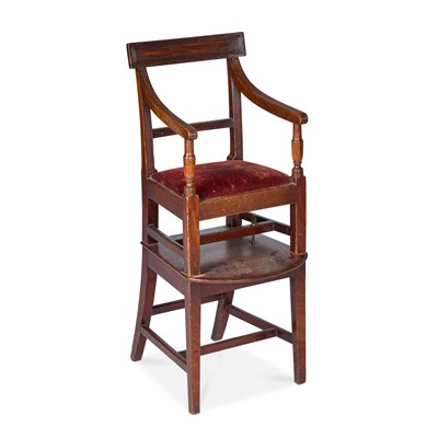 Lot 293 - A 19TH CENTURY MAHOGANY CHILD'S CHAIR ON STAND