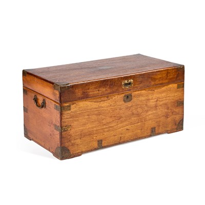 Lot 291 - A 19TH CENTURY BRASS-MOUNTED CAMPHOR WOOD CAMPAIGN CHEST