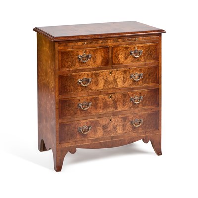 Lot 1035 - A GEORGIAN STYLE BURR WALNUT CHEST OF DRAWERS