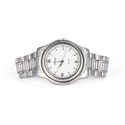 Lot 595 - A GENTS STEEL TISSOT BRACELET WATCH