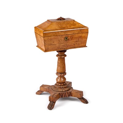 Lot 436 - A 19TH CENTURY BURR ASH TEAPOY