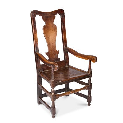 Lot 286 - A GEORGE I OAK OPEN ARMCHAIR