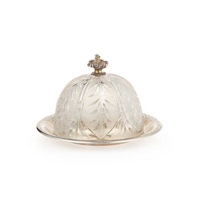 Lot 485 - A RARE VICTORIAN SILVER AND GLASS CAVIAR DISH
