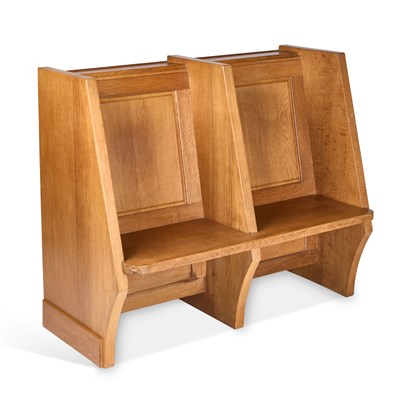 Lot 485 - ROBERT THOMPSON OF KILBURN, A MOUSEMAN OAK WING-BACK DOUBLE HALL SEAT