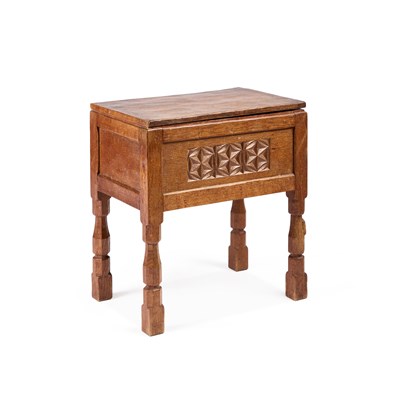 Lot 483 - ROBERT THOMPSON OF KILBURN, AN EARLY MOUSEMAN CARVED OAK SEWING BOX