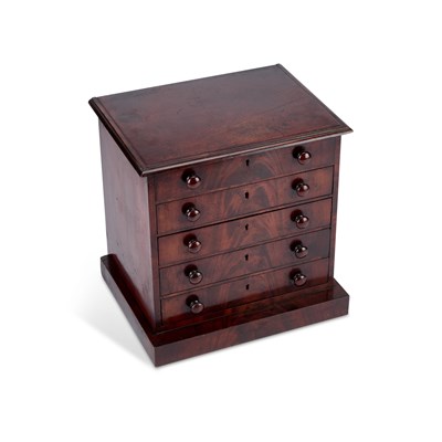 Lot 451 - A MID-19TH CENTURY MAHOGANY MINIATURE CHEST OF DRAWERS