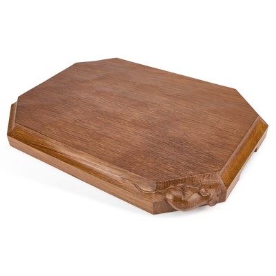 Lot 487 - ROBERT THOMPSON OF KILBURN, A LARGE MOUSEMAN OAK CHOPPING BOARD