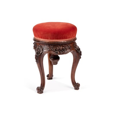 Lot 437 - A VICTORIAN WALNUT RISE-AND-FALL PIANO STOOL