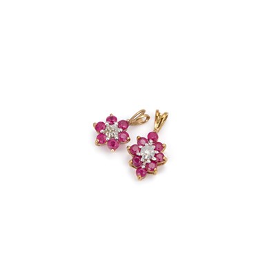 Lot 921 - TWO RUBY AND DIAMOND CLUSTER PENDANTS