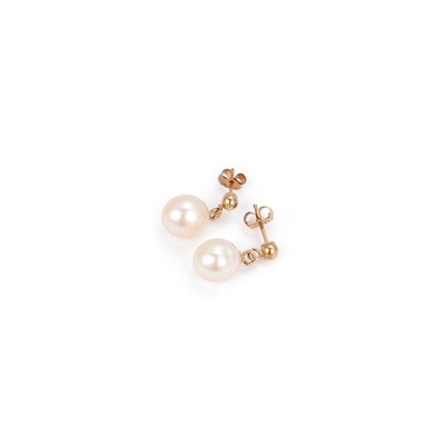 Lot 969 - A PAIR OF SOLITAIRE CULTURED PEARL PENDANT EARRINGS
