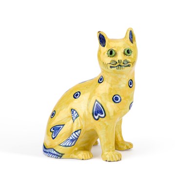 Lot 78 - AN ART NOUVEAU GALLÉ STYLE MOSANIC POTTERY MODEL OF A SEATED CAT