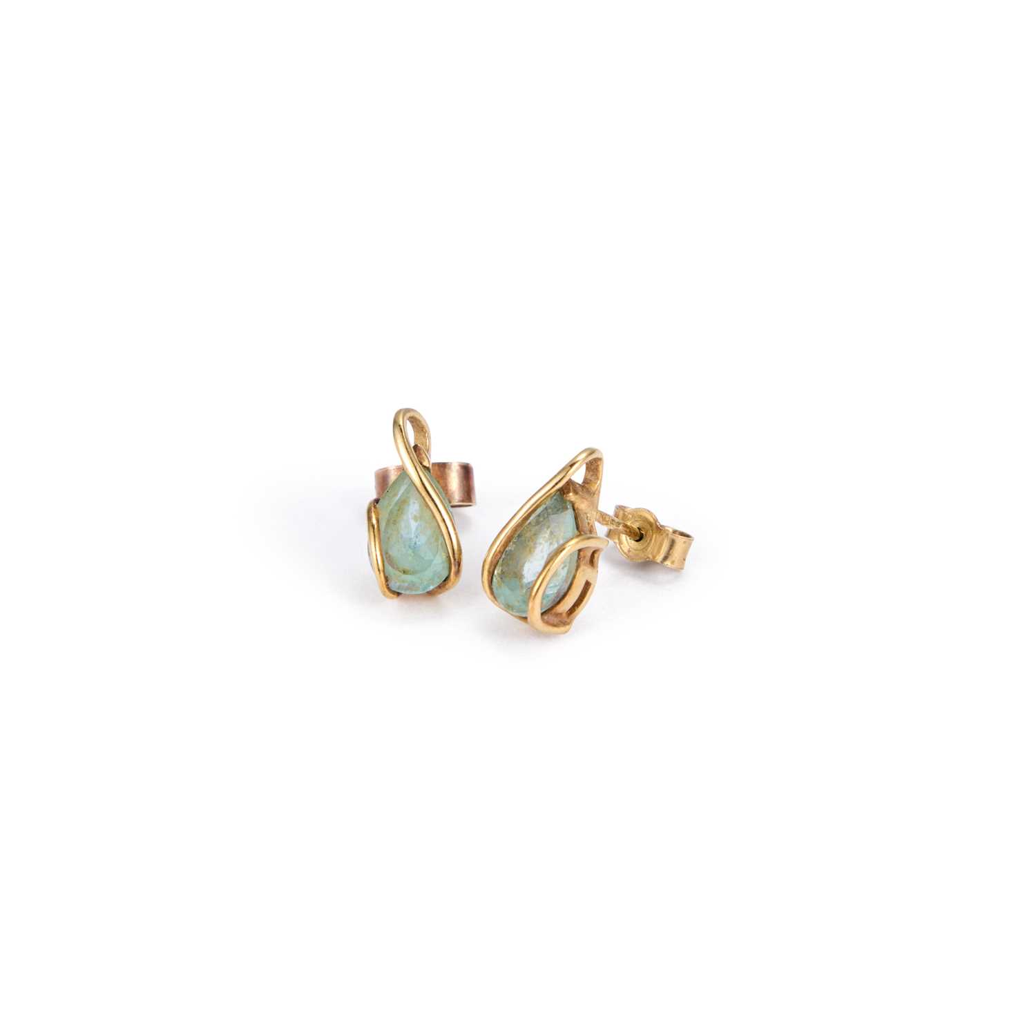 Lot 892 - A PAIR OF 9 CARAT GOLD BLUE TOPAZ STUD EARRINGS