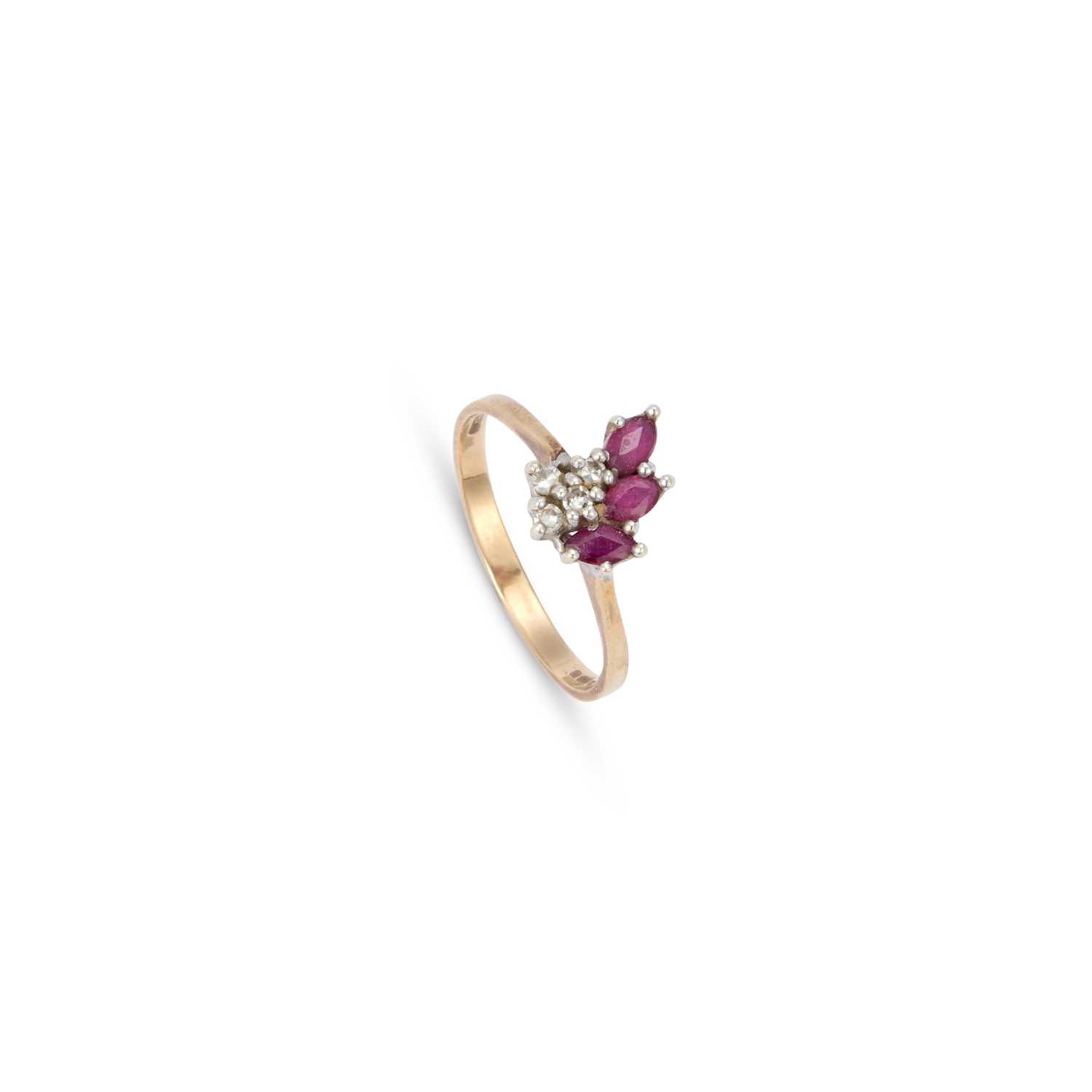Lot 926 - A 9 CARAT GOLD RUBY AND DIAMOND RING