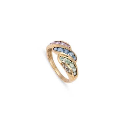 Lot 951 - A 9 CARAT GOLD MULTI-SAPPHIRE AND DIAMOND RING