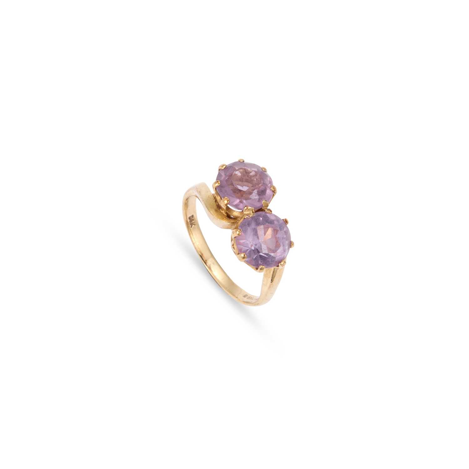 Lot 1028 - A 9 CARAT GOLD TOI ET MOI TWO STONE AMETHYST RING