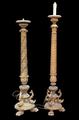 Lot 378 - TWO 19TH CENTURY PAINTED AND GILDED TORCHERES