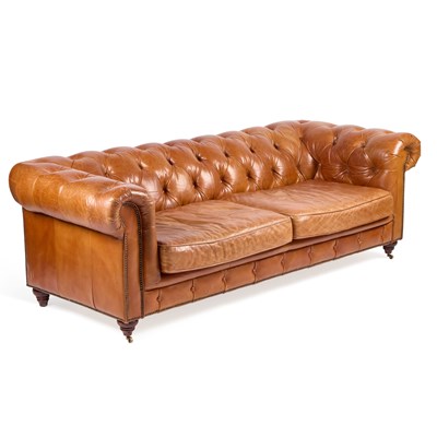 Lot 460 - A VICTORIAN STYLE TAN LEATHER CHESTERFIELD SOFA
