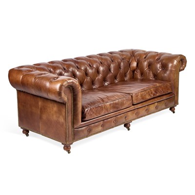 Lot 444 - A BROWN LEATHER CHESTERFIELD SOFA