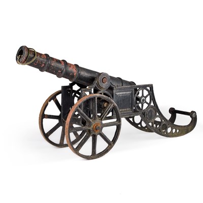Lot 367 - A LARGE CAST IRON CANNON GARDEN ORNAMENT